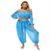 easyforever Women's Belly Dance Costume Split Puff Sleeve Crop Top Harem Pants Dance Outfits Light Blue One Size view 2