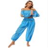 easyforever Women's Belly Dance Costume Split Puff Sleeve Crop Top Harem Pants Dance Outfits Light Blue One Size view 3