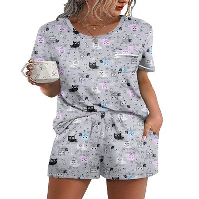 Ekouaer Womens Pajamas Sets Shorts 2 Piece Short Sleeve Lounge Sets Round Neck Sleepwear Soft Pjs with Pockets