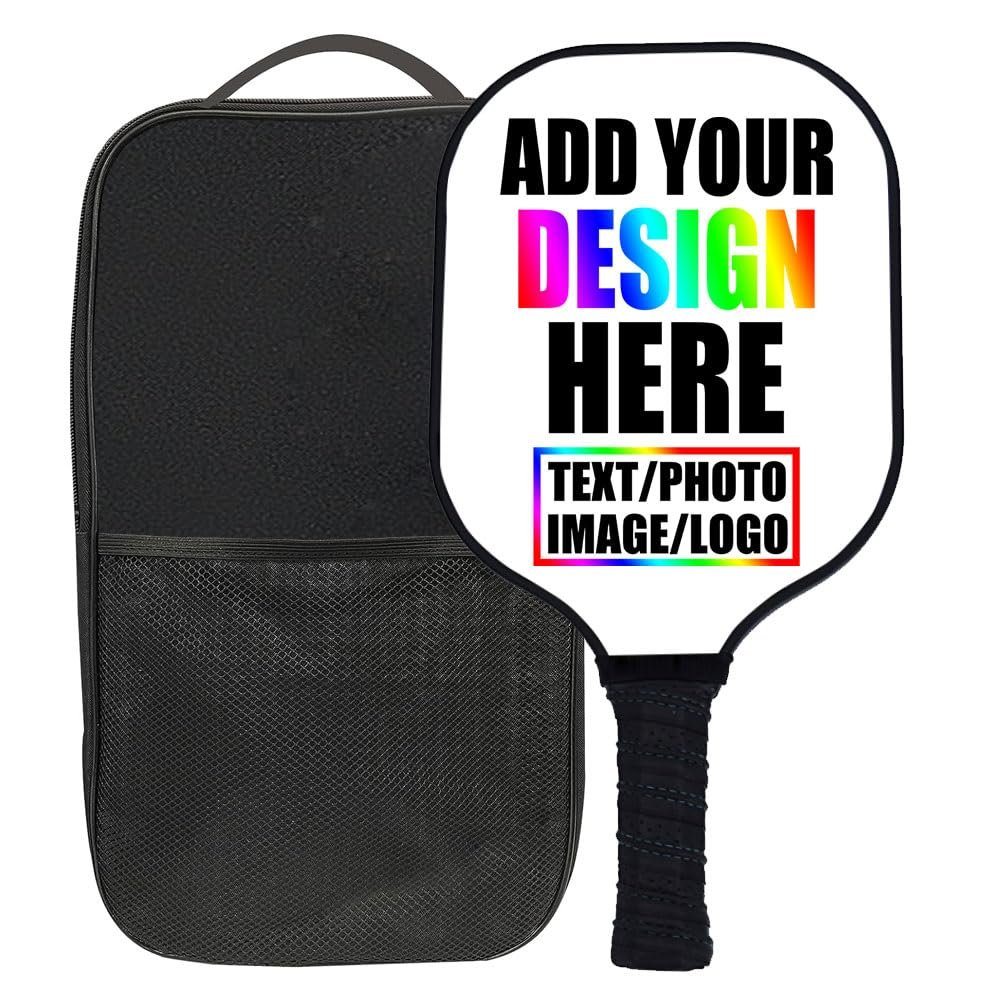 ZOLRITH Custom Pickleballs Paddles Set, 1 Paddel with 1 Storage Bag, Personalized Your Name Logo Text Pickle Ball Rackets Customized Gift for Men Women Dad Mom, White
