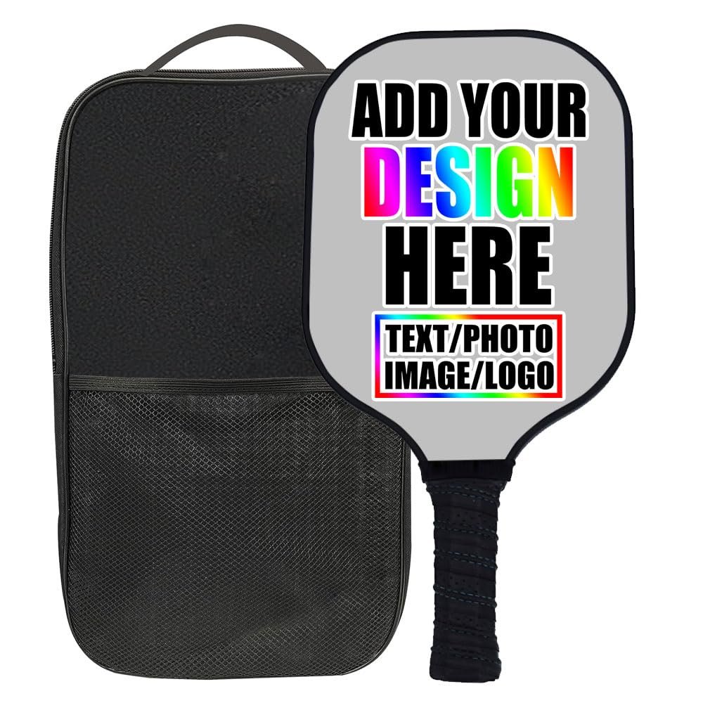 ZOLRITH Personalized Pickle Ball Paddles Set, 1 Paddel with 1 Storage Bag, Custom Photo Text Logo Pickleballs Paddles Comfort Pickle Ball Paddles, Customized Gift for Christmas Fathers Day, Silver