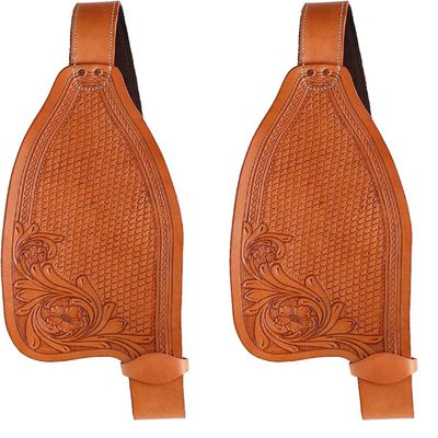 EQUIGEAR Horse Western Adult Tooled Leather Replacement Saddle Fender Pair Set for Roping Trail Barrel Pleasure Saddles with Belvin Buckles AS02