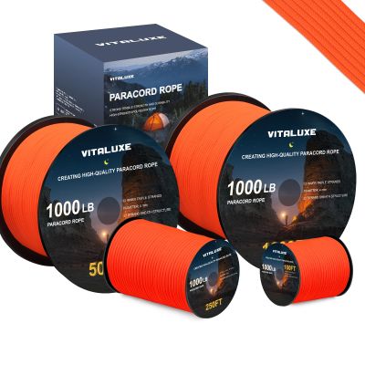 VITALUXE 1000lb Paracord Rope, 4mm 12 Triple Strands 250FT, Orange