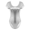Miutii Womens Shiny Metallic Dance Leotard Short Sleeve Wet Look Gymnastics Unitards Bodysuit Silver 3X-Large view 1