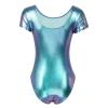Miutii Womens Shiny Metallic Dance Leotard Short Sleeve Wet Look Gymnastics Unitards Bodysuit Blue 3X-Large view 2