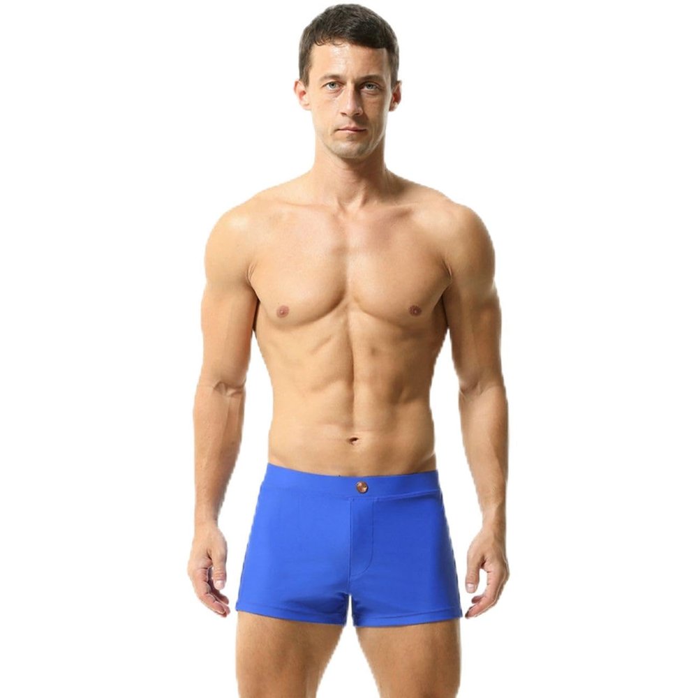 BreakEgg Mens Swim Trunks Low Waist Long Square Leg Swimwear for Men Perfect for Swimming and Hot Springs (Medium,230801-Blue)