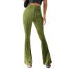 AFAVOM Women Velvet Pants High Waist Bell Bottom Trousers Winter Casual Ribbed Fall Pants Elegant Vintage Flare Leg Palazzo Warm Velour Pants Business Work Workout Trousers Leggings Green XL view 1