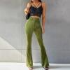 AFAVOM Women Velvet Pants High Waist Bell Bottom Trousers Winter Casual Ribbed Fall Pants Elegant Vintage Flare Leg Palazzo Warm Velour Pants Business Work Workout Trousers Leggings Green XL view 2