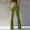 AFAVOM Women Velvet Pants High Waist Bell Bottom Trousers Winter Casual Ribbed Fall Pants Elegant Vintage Flare Leg Palazzo Warm Velour Pants Business Work Workout Trousers Leggings Green XL view 3
