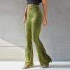 AFAVOM Women Velvet Pants High Waist Bell Bottom Trousers Winter Casual Ribbed Fall Pants Elegant Vintage Flare Leg Palazzo Warm Velour Pants Business Work Workout Trousers Leggings Green XL view 4