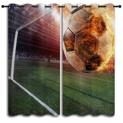 PYMATYTN Soccer-Ball Grommet Blackout Curtains for Boy Girl Bedroom, Fiery-Soccer-Ball-Kicked-Into-Goal-in-Stadium Home Energy Efficient Light Filtering Window Curtain for Living Room, 84x63 inch