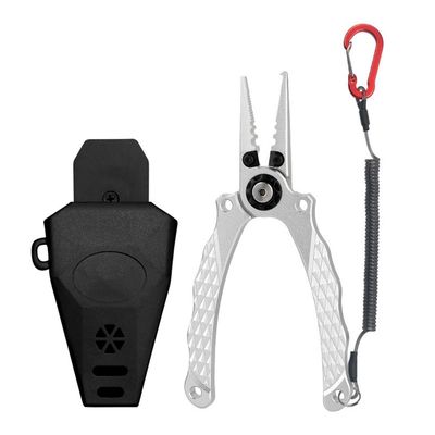 7-inch Fishing Pliers, Saltwater Resistant Aluminium Metal Multifunctional Fishing Tools, Comfortable and Slip Resistant Handle, Braided Line Cutter, Hook Remover, Crimper and Sheath - Silver