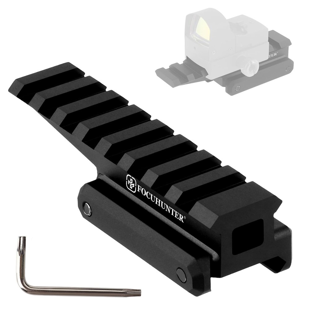FOCUHUNTER Picatinny Rail Fast Riser with 8 Slots, Offset Picatinny Riser Mount, Optics Riser Mount with Recoil Stop Base, 3.5 inch Red Dot Riser Mount for Sight, Scope, Any Picatinny Accessories