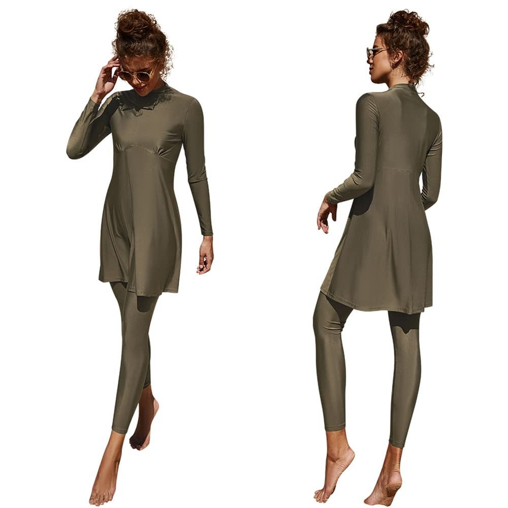 ABEWIP Muslim Swimsuits for Women Burkini Bathing Suits Full Body Modest Swimwear Islamic Swimming Suit Green Style 1 XL