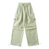 NATHGAM Womens Cargo Pants Baggy High Waist Wide Leg Parachute Pants Drawstring Elastic Sweatpants Solid Joggers with Pockets Green view 1