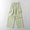 NATHGAM Womens Cargo Pants Baggy High Waist Wide Leg Parachute Pants Drawstring Elastic Sweatpants Solid Joggers with Pockets Green view 2