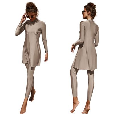 ABEWIP Muslim Swimsuits for Women Burkini Bathing Suits Full Body Modest Swimwear Islamic Swimming Suit Apricot Style 1 M