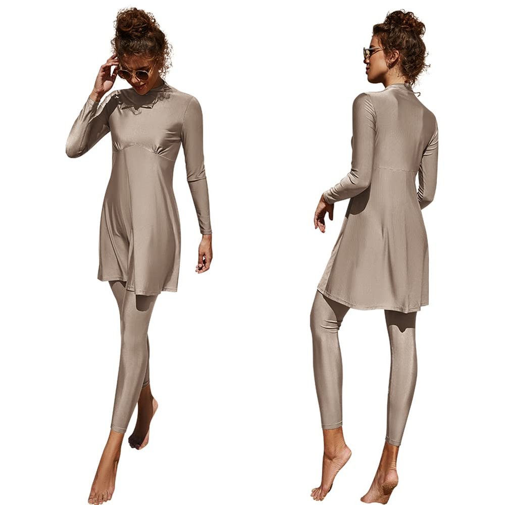 ABEWIP Muslim Swimsuits for Women Burkini Bathing Suits Full Body Modest Swimwear Islamic Swimming Suit Apricot Style 1 M