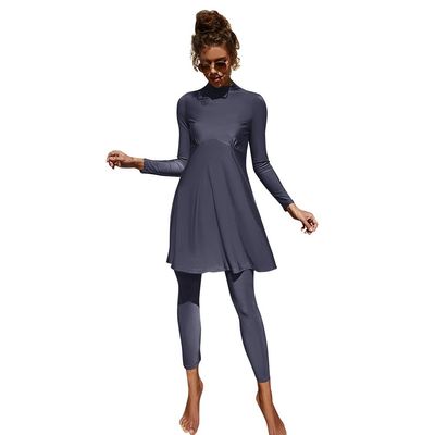 ABEWIP Muslim Swimsuits for Women Burkini Bathing Suits Full Body Modest Swimwear Islamic Swimming Suit Grey Blue Style 1 M