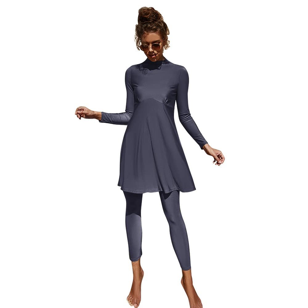 ABEWIP Muslim Swimsuits for Women Burkini Bathing Suits Full Body Modest Swimwear Islamic Swimming Suit Grey Blue Style 1 M