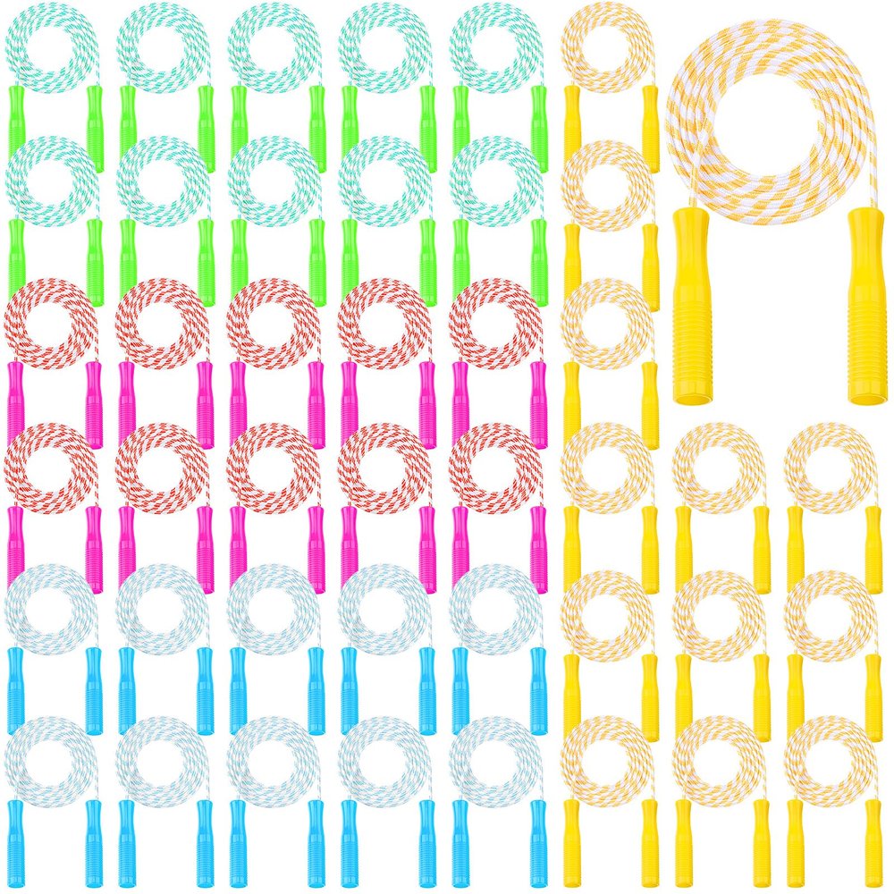 Aoriher 80 Pcs Jump Rope Bulk 7.22 ft Adjustable Stripe Skipping Rope Outdoor Exercise Fitness Equipment for Playground Activities Set, 4 Colors