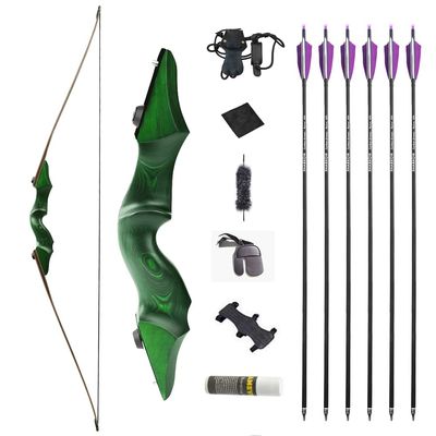 60 Inch Black Hunter Takedown Longbow 20-60lbs Traditional Wood Longbow with Bamboo Core Limbs Right/Left Handed American Hunting Longbow for Outdoor Hunting Shooting (45 Lbs, Green kit/Left Handed)