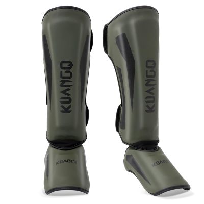 KUANG QUAN Muay Thai Shin Guards, Muay Thai Martial Arts Kicking Leg Instep Protection Pads Sparring Gear,for Kickboxing MMA Training and Sparring,Professional MMA Equipment (Olive Green, Medium)