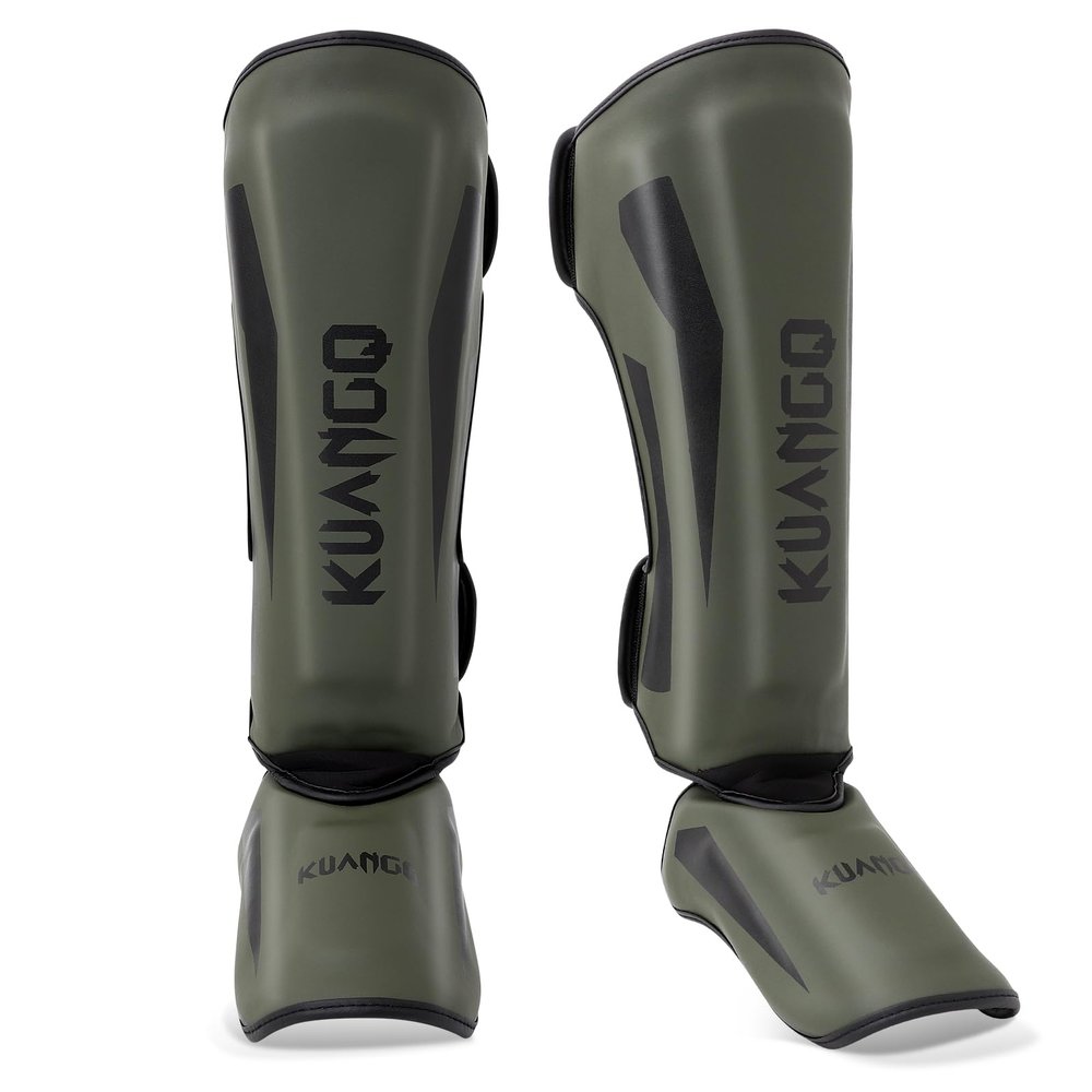 KUANG QUAN Muay Thai Shin Guards, Muay Thai Martial Arts Kicking Leg Instep Protection Pads Sparring Gear,for Kickboxing MMA Training and Sparring,Professional MMA Equipment (Olive Green, Medium)