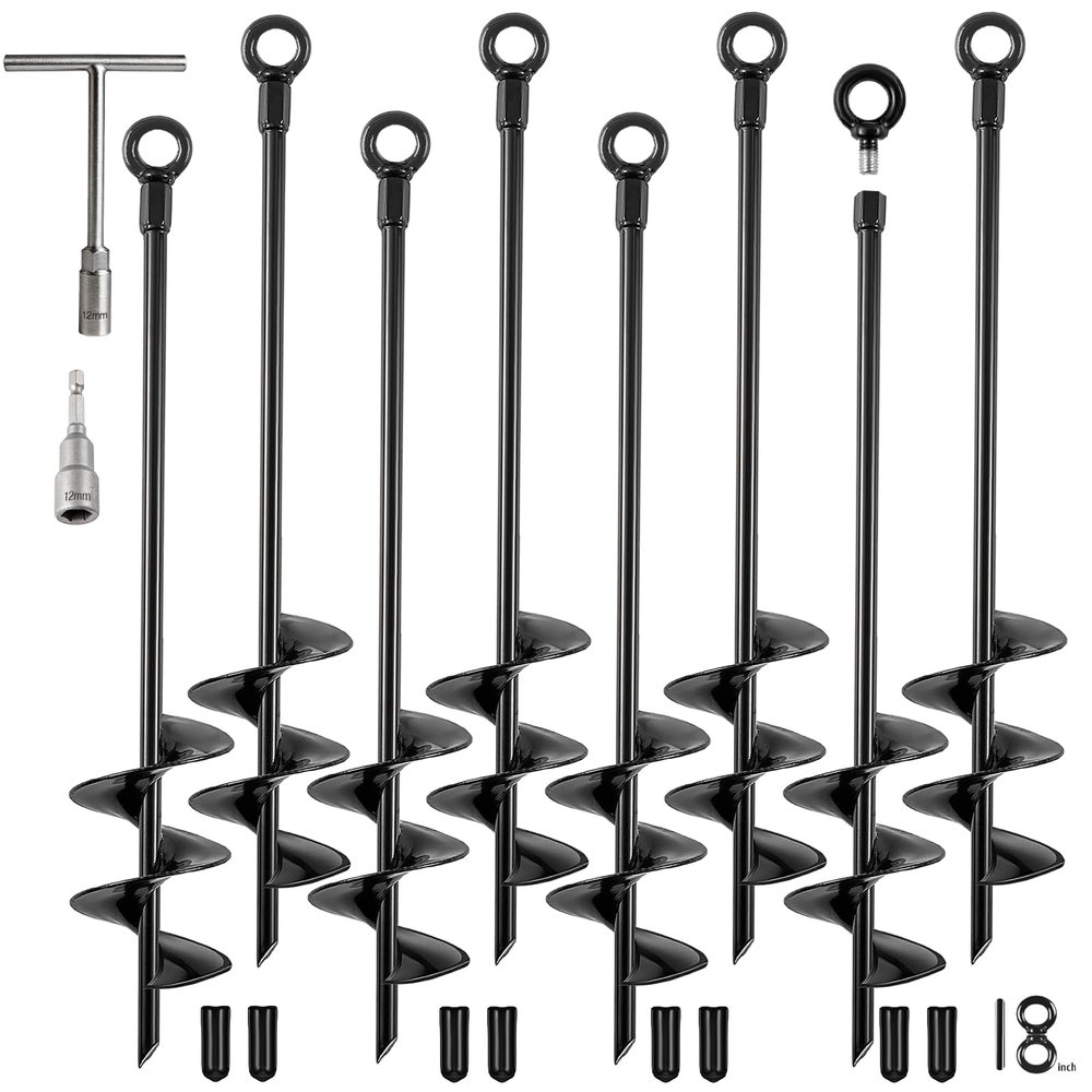 Fabulas Ground Anchors Heavy Duty, Swing Set Anchor Kit 18 Inch 8 Pack Screw in Earth Anchors Trampoline Stakes High Wind Metal Auger Anchor for Shed Tent Carports Securing Animals Camping Mobile Home