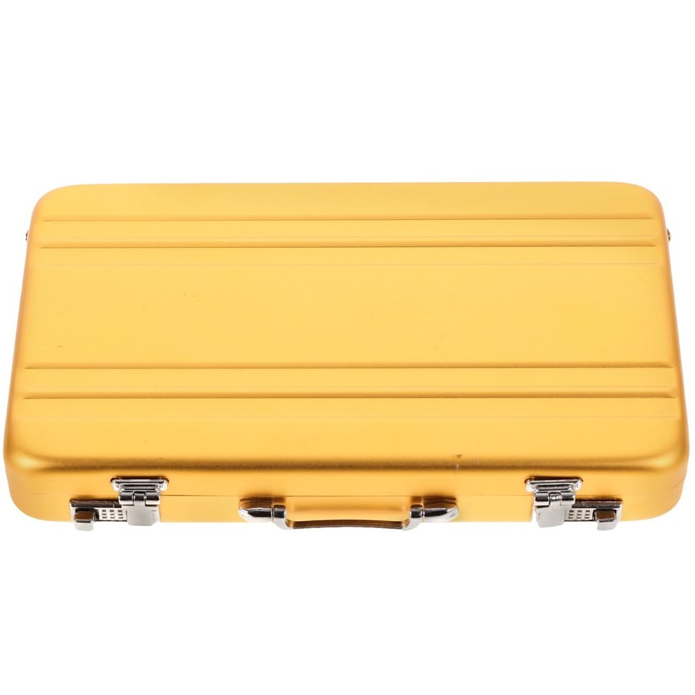 Tofficu Golden Mini Briefcase Metal Business Card Holder - Portable Aluminum Card Case for Professional Image, Large Capacity, Lightweight Miniature Briefcase for Business Meetings and Events