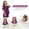 ALHAVONE Kids Girl Pajama Set with Headband Blindfold Hair Tie Toddler Boy Girl Satin Silky Button-up Pajama Sleepwear (Purple-short, 160) view 3