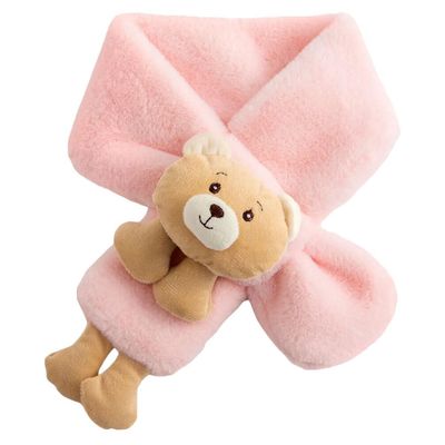 Baby Scarf Soft Pink Faux Rabbit Material Toddler Scarf for Girls Warm Cartoon Bear Design Cozy Winter for Kids Outdoor Use