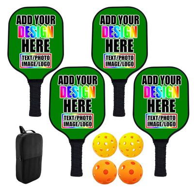 ZOLRITH Custom Pickleballs Paddles Rackets Set with Photo Design Your Own Personalized with Logo Text Pictures Indoor Outdoor Pickle Ball Paddles, 4 Paddles with 1 Storage Bag and 4 Balls, Green