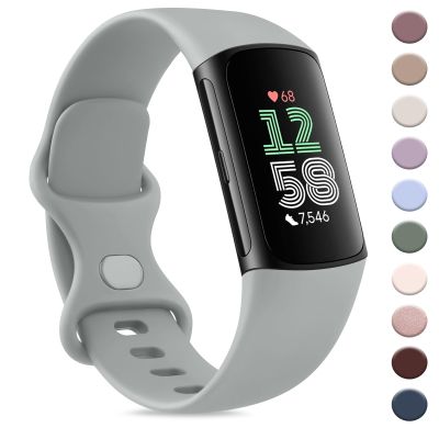 AK Sport Band Compatible with Fitbit Charge 6 Bands/Fitbit Charge 5 Bands Women Men, Classic Soft Replacement Straps Wristbands for Fitbit Charge 6/5 Advanced Fitness & Health Tracker (Gray,Small)