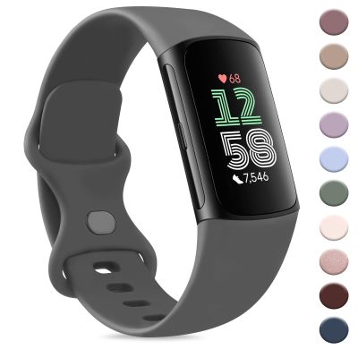 AK Sport Band Compatible with Fitbit Charge 6 Bands / Fitbit Charge 5 Bands Women Men, Classic Soft Replacement Straps Wristbands for Fitbit Charge 6 / 5 Advanced Fitness & Health Tracker (Dark