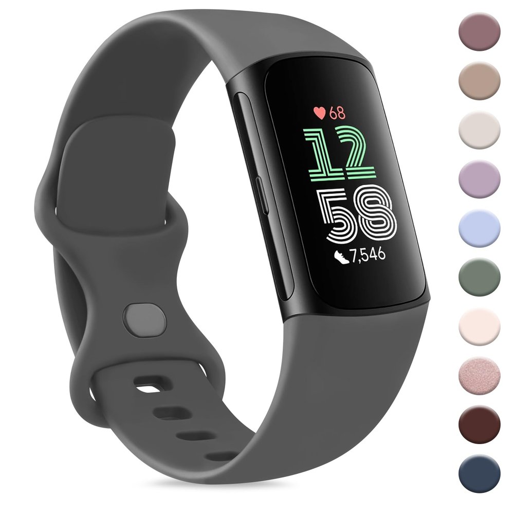 AK Sport Band Compatible with Fitbit Charge 6 Bands / Fitbit Charge 5 Bands Women Men, Classic Soft Replacement Straps Wristbands for Fitbit Charge 6 / 5 Advanced Fitness & Health Tracker (Dark