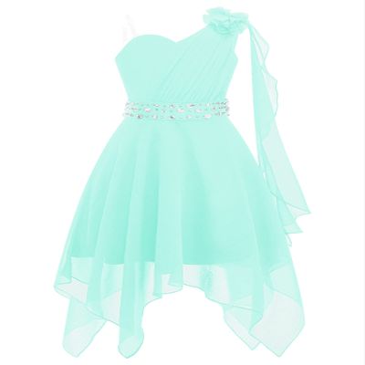 Rswnyirn Kids Flower Girls One Shoulder Party Dress Wedding Bridesmaid Pageant Party Asymmetrical Hem Gowns Mint Green 10 Years