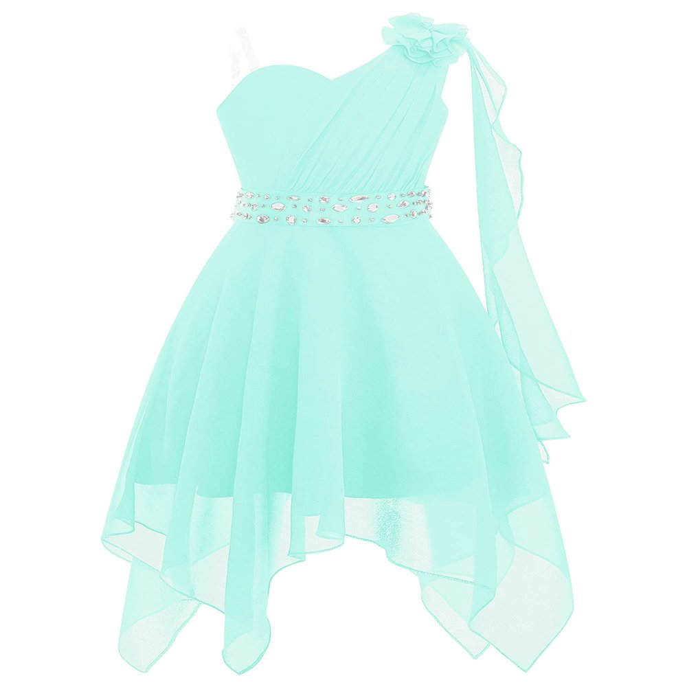 Rswnyirn Kids Flower Girls One Shoulder Party Dress Wedding Bridesmaid Pageant Party Asymmetrical Hem Gowns Mint Green 10 Years