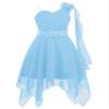 Rswnyirn Kids Flower Girls One Shoulder Party Dress Wedding Bridesmaid Pageant Party Asymmetrical Hem Gowns Light Blue 10 Years view 1