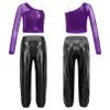 Agoky Kids Girls Sequins Hip Hop Jazz Dance Outfits Gymnastics Shirt Crop Top with Chain Cargo Pants Set Fitness Tracksuit Purple&Black C 14 Years view 1