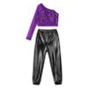 Agoky Kids Girls Sequins Hip Hop Jazz Dance Outfits Gymnastics Shirt Crop Top with Chain Cargo Pants Set Fitness Tracksuit Purple&Black C 14 Years view 2