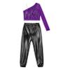 Agoky Kids Girls Sequins Hip Hop Jazz Dance Outfits Gymnastics Shirt Crop Top with Chain Cargo Pants Set Fitness Tracksuit Purple&Black C 14 Years view 3