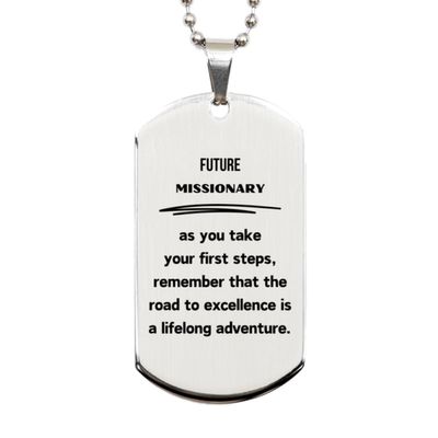 Future Missionary Gifts, The road to excellence, Missionary Graduation Gifts, Birthday Unique Silver Dog Tag For Coworkers, Men, Women, Friends