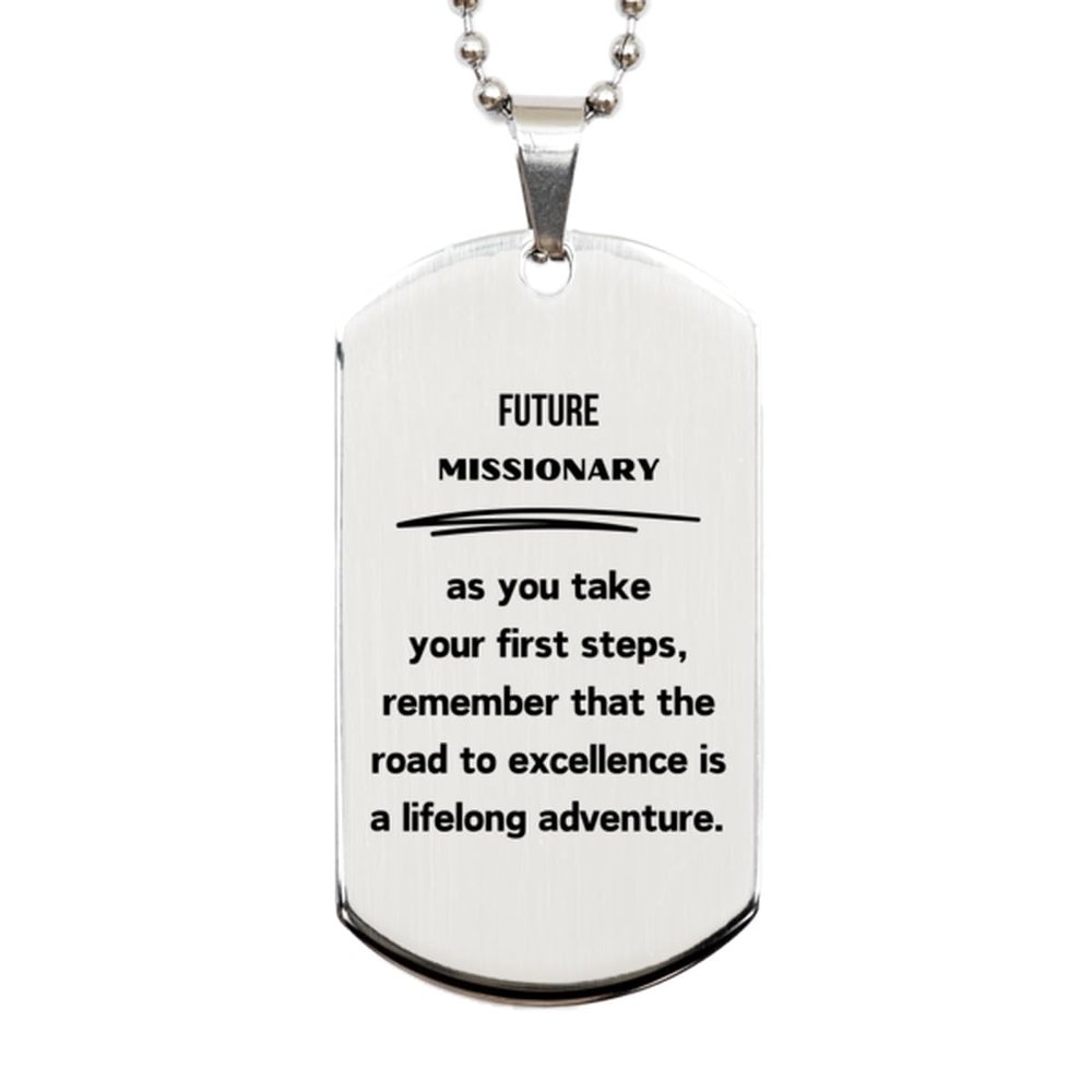 Future Missionary Gifts, The road to excellence, Missionary Graduation Gifts, Birthday Unique Silver Dog Tag For Coworkers, Men, Women, Friends