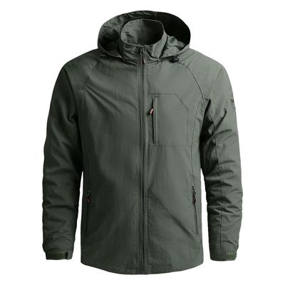 Men's Windproof Hoodies Jacket Lightweight Running Quick Dry Golf Coat Windbreaker Hood Hiking Travel Jackets (5X-Large,Military Green)