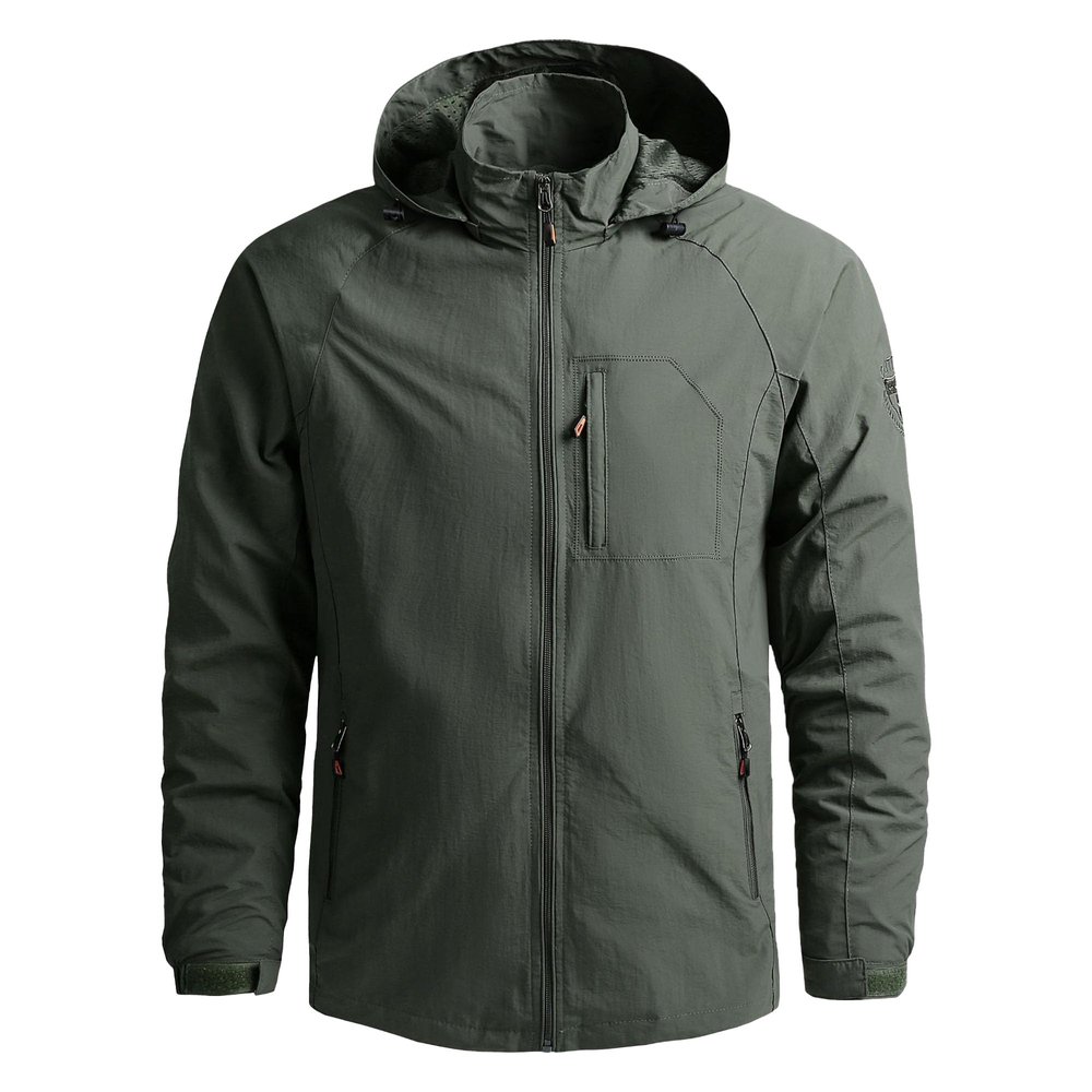 Men's Windproof Hoodies Jacket Lightweight Running Quick Dry Golf Coat Windbreaker Hood Hiking Travel Jackets (5X-Large,Military Green)
