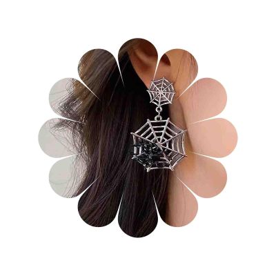 TseanYi Goth Spider Web Drop Earrings Silver Spider Stud Earrings Black Spider Dangle Earrings Vintage Spiderweb Dangle Earrings Spider Earrings