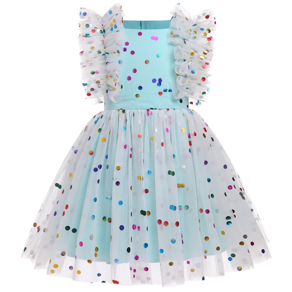 9th 10th Birthday Girl Outfit: Ninth Tenth Birthday Dress for Girls Cake Smash Toddler Boho Rainbow Princess Dresses Party Pageant Gown Kids Mini Tutu Skirt Photoshoot Blue Confetti 9-10 Years
