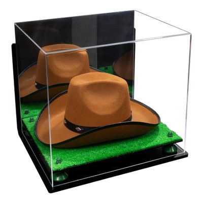 Better Display Cases Acrylic Cowboy Hat Display Case with Mirror Case, Green Risers and Turf Base and Wallmount - 16" x 13" x 12" (A024-B/V61B)