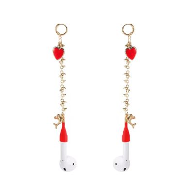 Zyuzles Earphone Anti Lost Earring Clip 1pair,Red Heart Earring Brackets,Creative Dolphin Tassels Earrings with Clip Suitable for Earring Bracket